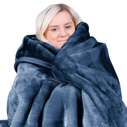 Laura Hill 800-gsm Faux Mink Throw Rug Blanket Queen Size Double-sided Large 220 X 240cm Heavy - Blue.