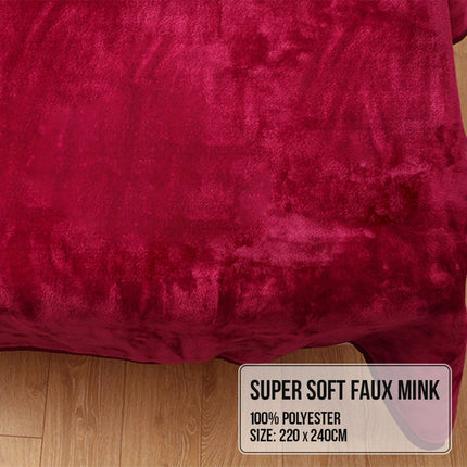 Laura Hill Double-sided Large 220 X 240cm Faux Mink Throw Rug Blanket 800-gsm Heavy - Red.