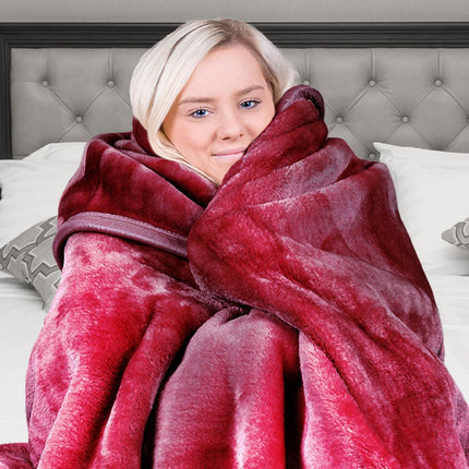 Laura Hill Double-sided Large 220 X 240cm Faux Mink Throw Rug Blanket 800-gsm Heavy - Red.