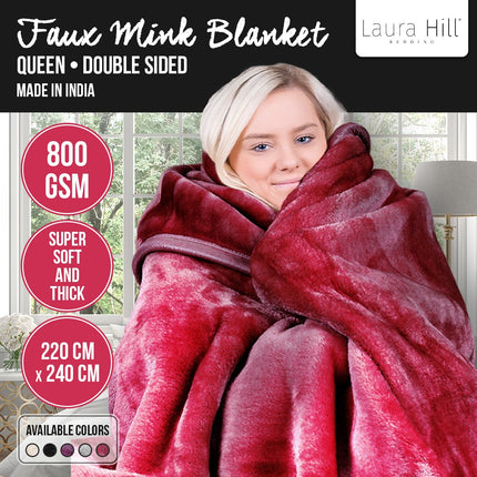 Laura Hill Double-sided Large 220 X 240cm Faux Mink Throw Rug Blanket 800-gsm Heavy - Red.