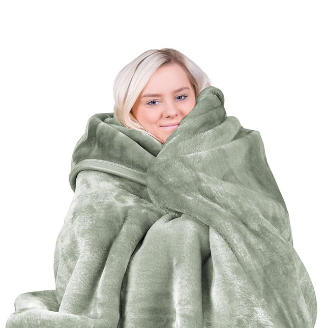 Laura Hill 800-GSM Mink Blanket Queen Size Double-Sided Soft Plush Bed Faux Throw Rug 220 X 240cm Heavy Sage.
