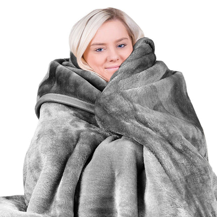 Laura Hill Double-sided Large 220 X 240cm Faux Mink Throw Rug Blanket 800-gsm Heavy - Silver.