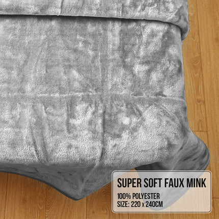 Laura Hill Double-sided Large 220 X 240cm Faux Mink Throw Rug Blanket 800-gsm Heavy - Silver.