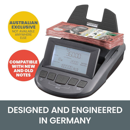 Ratiotec Digital Coin Note Money Counter Currency Scales Australian Notes Portable - Made In Germany.