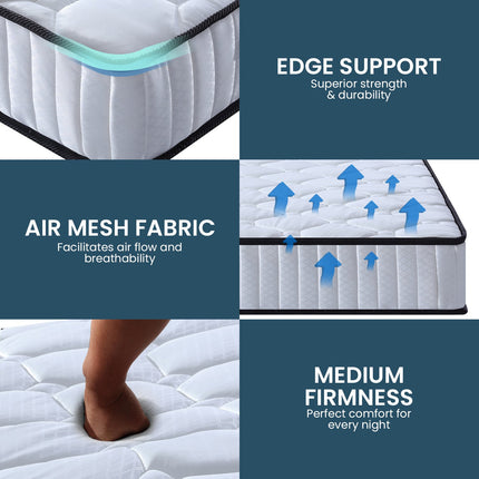 Laura Hill King Single Size Mattress Pocket Spring High Density Foam For Bed.
