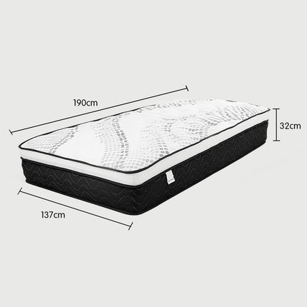 Laura Hill Double Mattress Bed Size Euro Top Topper 5 Zone Spring Foam 32cm.