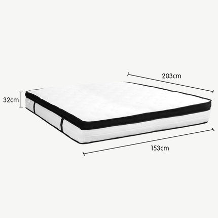 Laura Hill Queen Mattress Bed Size Euro Top 5 Zone Spring Foam 32cm Bedding Pocket.