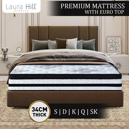 Laura Hill King Mattress Bed Size Euro Top 5 Zone Spring Foam 34cm Bedding.