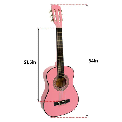 Karrera 34in Acoustic Wooden Childrens Guitar - Pink.