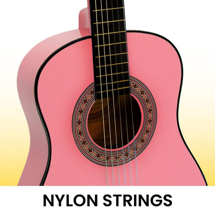 Karrera 34in Acoustic Wooden Childrens Guitar - Pink.