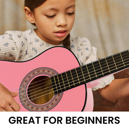 Karrera 34in Acoustic Wooden Childrens Guitar - Pink.