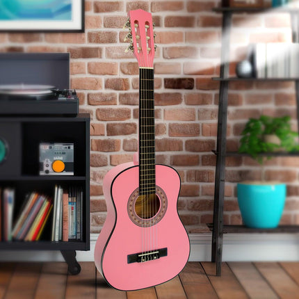Karrera 34in Acoustic Wooden Childrens Guitar - Pink.