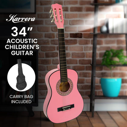 Karrera 34in Acoustic Wooden Childrens Guitar - Pink.