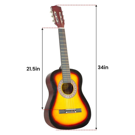 Karrera 34in Acoustic Wooden Childrens Guitar - Sunburst.