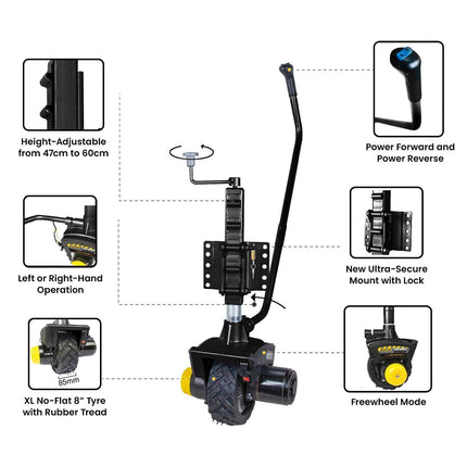 Mini Mover Gen3 12V 550W Electric Motorised Jockey Wheel - Black.