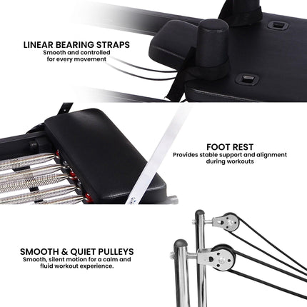 Powertrain Aria Steel Foldable Pilates Board Reformer Multifunctional Core Exercise Set Ab Trainer With Platform Extender Sitting Box Jumpboard And Footbar For Indoor Outdoor Full Body Fitness Home.