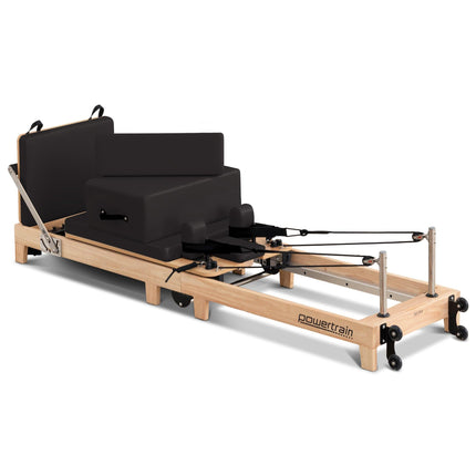 Powertrain Selina Pilates Reformer Machine Wooden Folding Multifunctional Home Gym Equipment with Jumpboard & Sitting Box Oak Black.