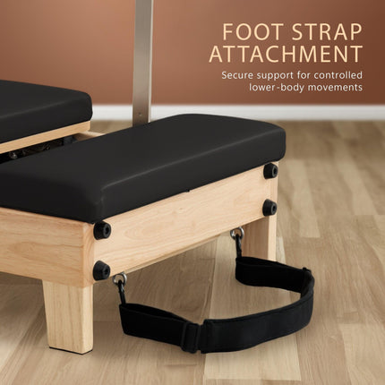 Powertrain Selina Pilates Reformer Machine Wooden Folding Multifunctional Home Gym Equipment with Jumpboard & Sitting Box Oak Black.