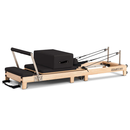 Powertrain Selina Pilates Reformer Machine Wooden Folding Multifunctional Home Gym Equipment with Jumpboard & Sitting Box Oak Black.