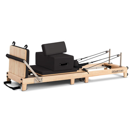 Powertrain Selina Pilates Reformer Machine Wooden Folding Multifunctional Home Gym Equipment with Jumpboard & Sitting Box Oak Black.