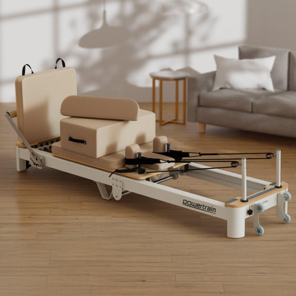 Powertrain Velora Beige Aluminium Foldable Pilates Board Reformer Multifunctional Core Exercise Set Ab Trainer Platform Extender Sitting Box Jumpboard And Footbar Full Body Home.
