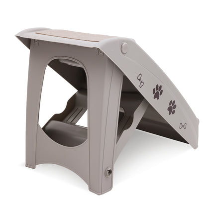 Furtastic Foldable Pet Stairs in Grey - 50cm Dog Ladder Cat Ramp with Non-Slip Mat for Indoor and Outdoor Use.