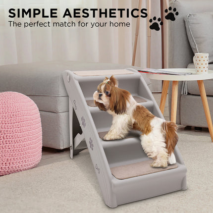 Furtastic Foldable Pet Stairs in Grey - 50cm Dog Ladder Cat Ramp with Non-Slip Mat for Indoor and Outdoor Use.