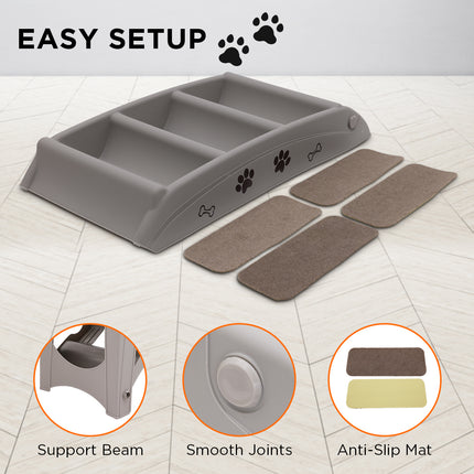 Furtastic Foldable Pet Stairs in Grey - 50cm Dog Ladder Cat Ramp with Non-Slip Mat for Indoor and Outdoor Use.