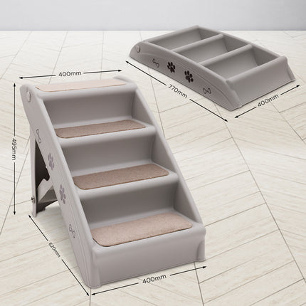 Furtastic Foldable Pet Stairs in Grey - 50cm Dog Ladder Cat Ramp with Non-Slip Mat for Indoor and Outdoor Use.