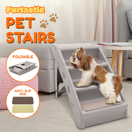 Furtastic Foldable Pet Stairs in Grey - 50cm Dog Ladder Cat Ramp with Non-Slip Mat for Indoor and Outdoor Use.