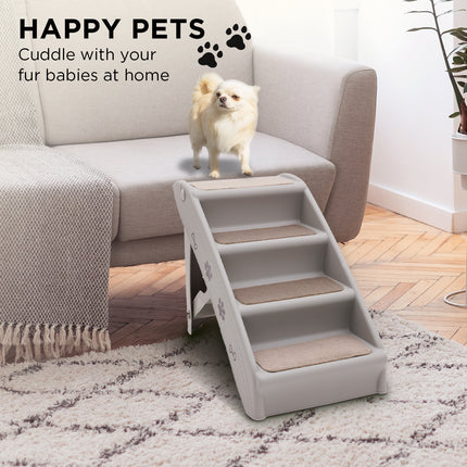 Furtastic Foldable Pet Stairs in Grey - 50cm Dog Ladder Cat Ramp with Non-Slip Mat for Indoor and Outdoor Use.