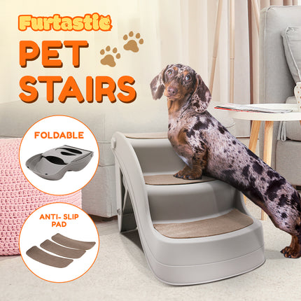 Furtastic Foldable Pet Stairs In Grey - 38cm Dog Ladder Cat Ramp.