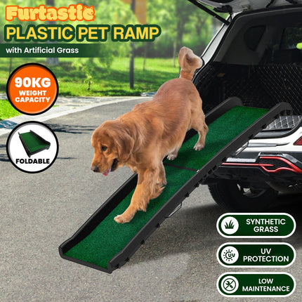 Furtastic Foldable Dog Ramp with Poly-Grass Grip Surface Non-Slip UV Protection.