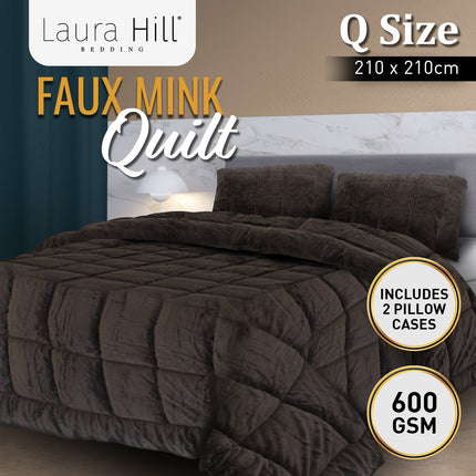Laura Hill 600GSM Faux Mink Comforter Quilt Duvet Doona - Queen.