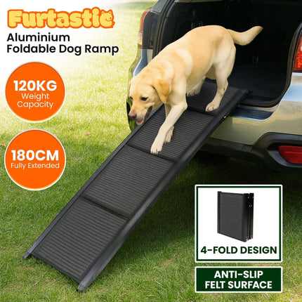 Furtastic Dog Ramp For Cars Pet Ramp For Puppy Medium Dogs Old Dogs & Cats Non-slip Felt Surface Aluminium Frame Folding Portable Safety Pet Stairs.