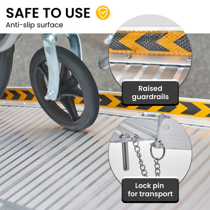 Kartrite 6ft Aluminium Foldable Wheelchair Ramp Non-Slip R02 Silver.