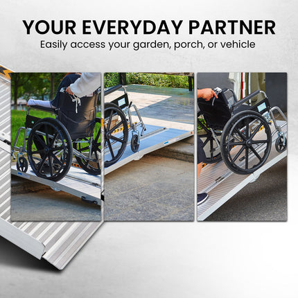 Kartrite 6ft Aluminium Foldable Wheelchair Ramp Non-Slip R02 Silver.