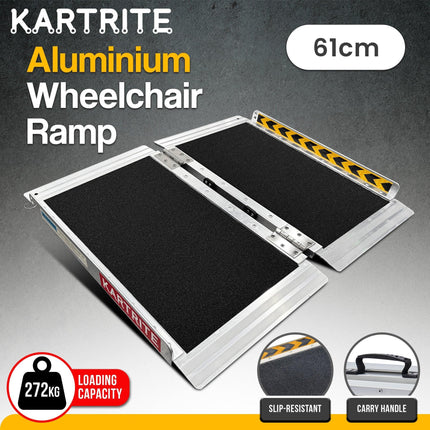 Kartrite Aluminium Wheelchair Ramp 2FT Mobility Ramp with High Grip Surface Safety Side Rails Locking Pin & Carry Handle.