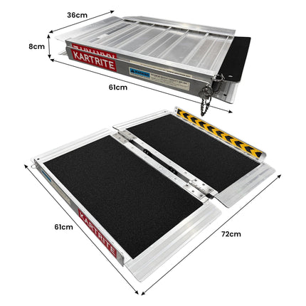 Kartrite Aluminium Wheelchair Ramp 2FT Mobility Ramp with High Grip Surface Safety Side Rails Locking Pin & Carry Handle.
