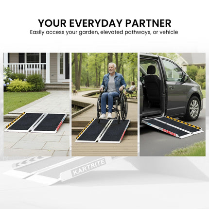 Kartrite Aluminium Wheelchair Ramp 2FT Mobility Ramp with High Grip Surface Safety Side Rails Locking Pin & Carry Handle.