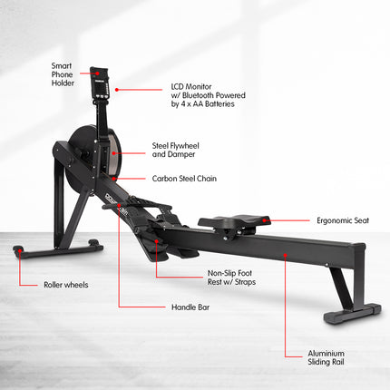 Powertrain Air Rowing Machine Resistance Rower for Home Gym Cardio.
