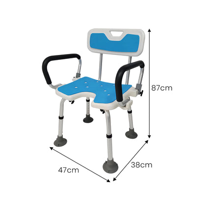 Orthonica Height Adjustable Aluminium Shower Chair With Adjustable Armrests.