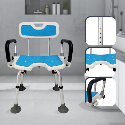 Orthonica Height Adjustable Aluminium Shower Chair With Adjustable Armrests.