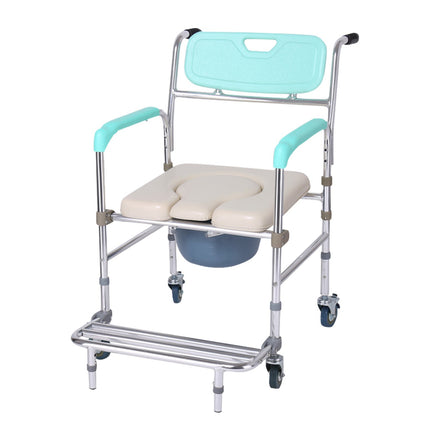Orthonica Commode Chair With Castors Aluminium Frame Footrest Soft Push Handles.