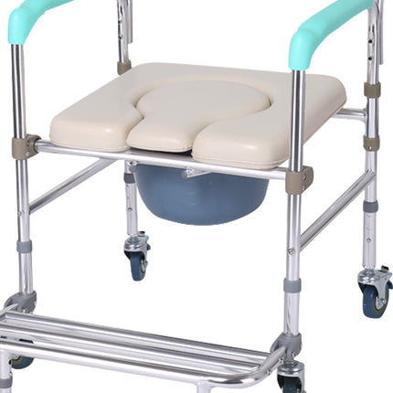 Orthonica Commode Chair With Castors Aluminium Frame Footrest Soft Push Handles.