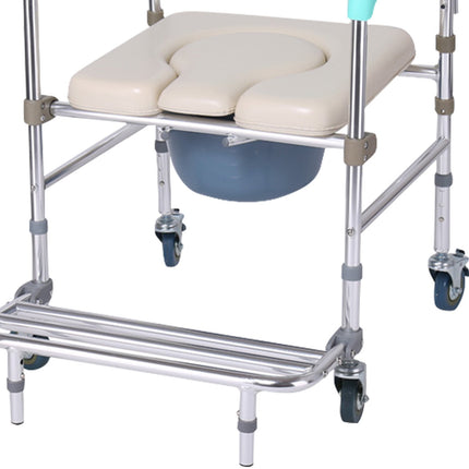 Orthonica Commode Chair With Castors Aluminium Frame Footrest Soft Push Handles.