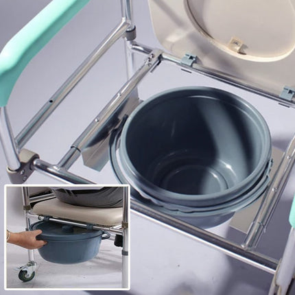 Orthonica Commode Chair With Castors Aluminium Frame Footrest Soft Push Handles.