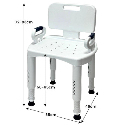 Orthonica Premium Adjustable Shower Chair with Armrests 158kg Capacity.