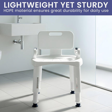 Orthonica Premium Adjustable Shower Chair with Armrests 158kg Capacity.