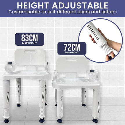 Orthonica Premium Adjustable Shower Chair with Armrests 158kg Capacity.
